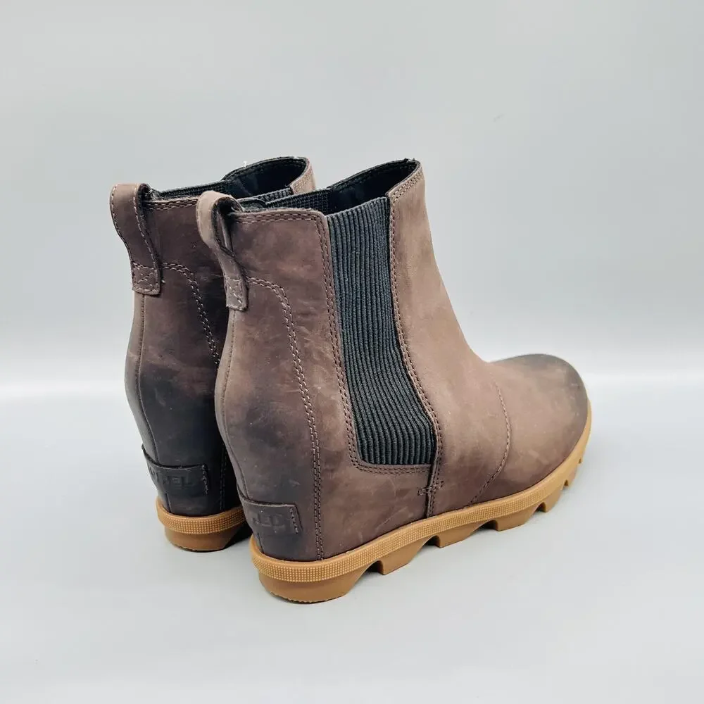 Sorel Boots Womens 8 Brown Nubuck Chelsea Ankle Wedge Pull On Lug Sole Shoes